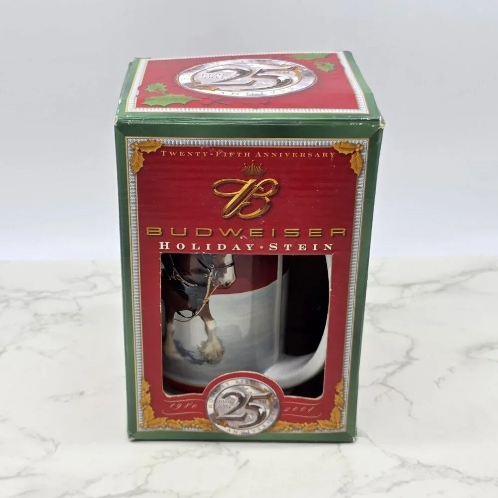 BUDWEISER Holiday Beer Stein 25th Anniversary 2004 CLYDESDALE Horse with COA New